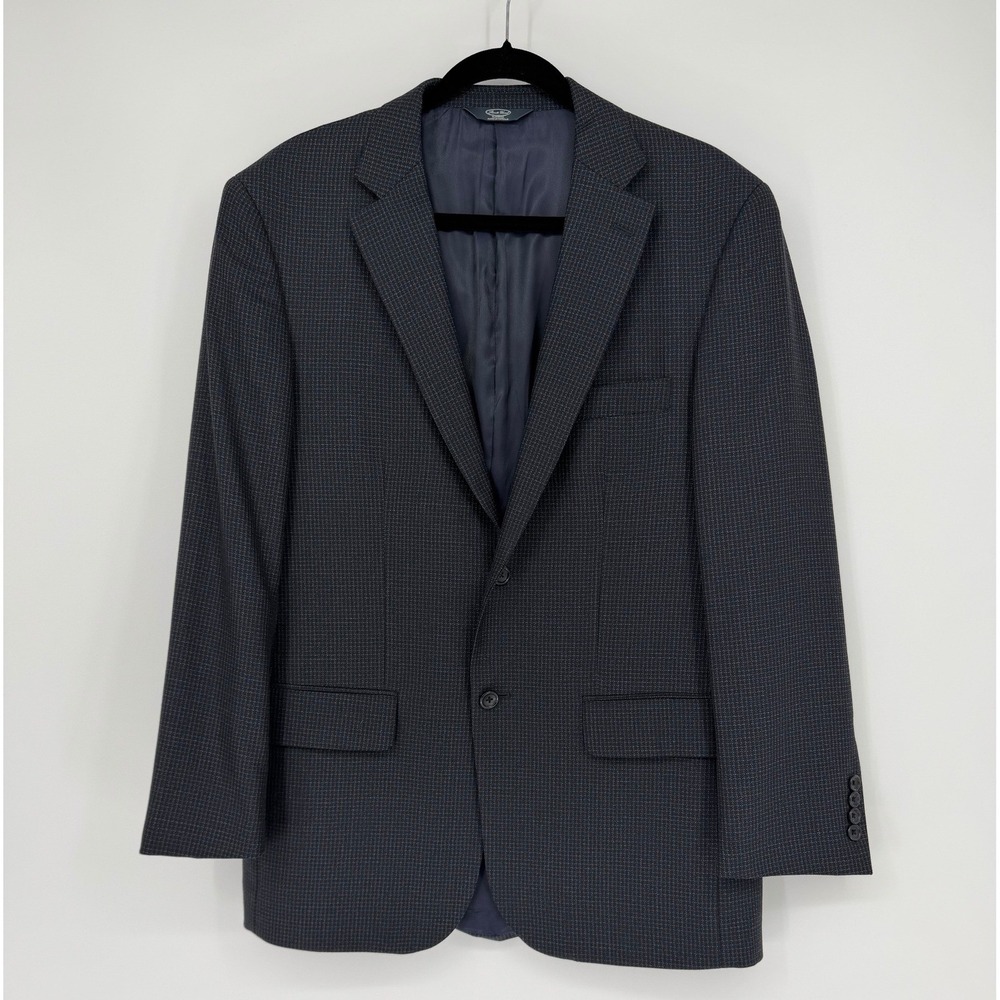 Pronto Uomo Platinum Blazer Mens 42R Navy Blue Micro Check 100% Wool Sport Coat